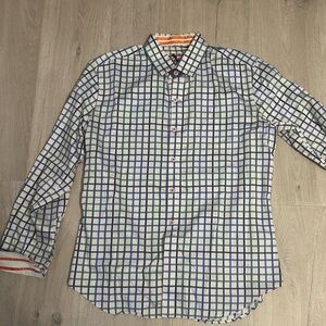 Robert Graham checkered blue green button down size med tailored fit